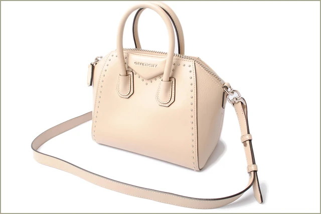 Givenchy Calfskin Mini Studded Antigona Beige Buff Shoulder Bag