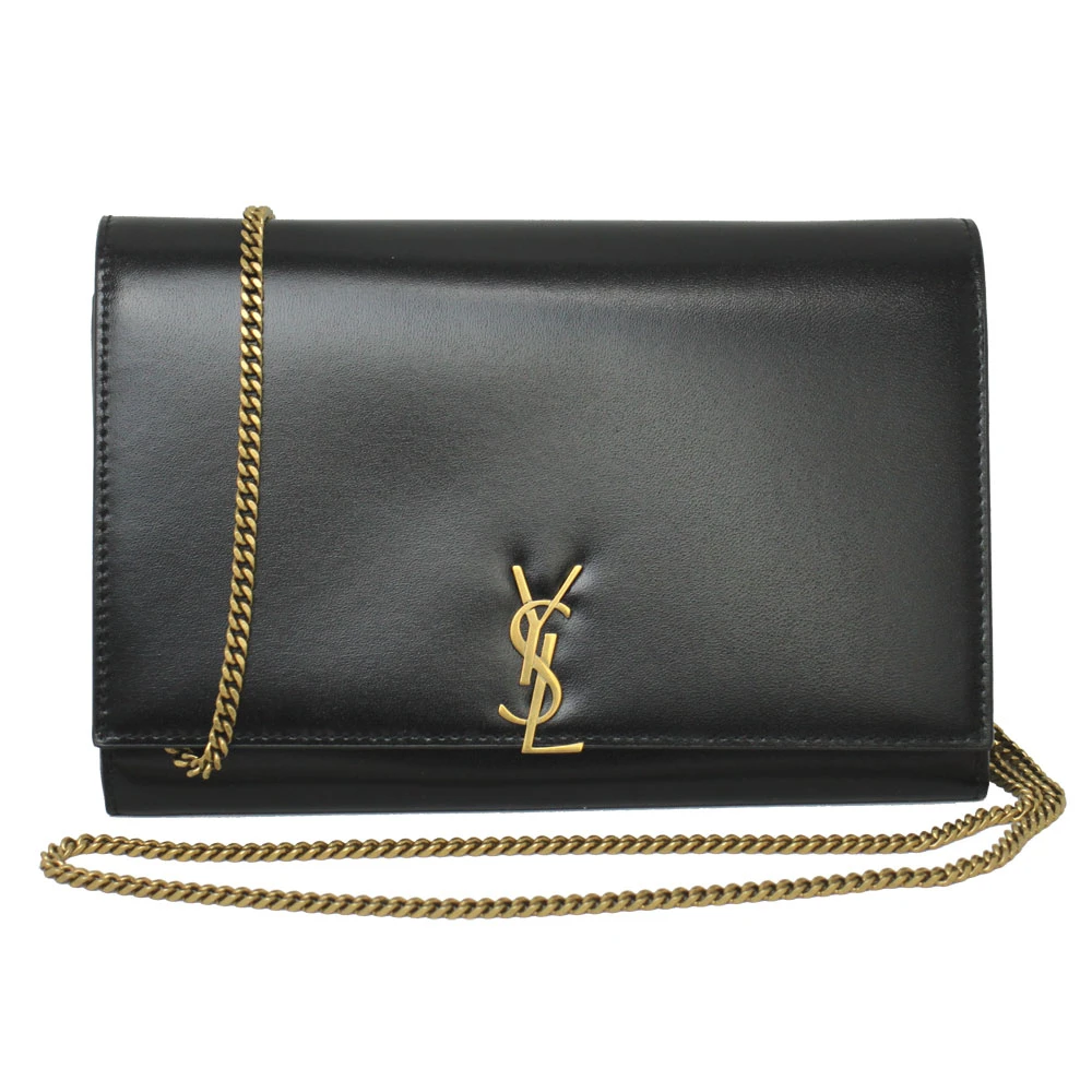 Saint Laurent Black Glossy Calfskin Monogram Chain Wallet