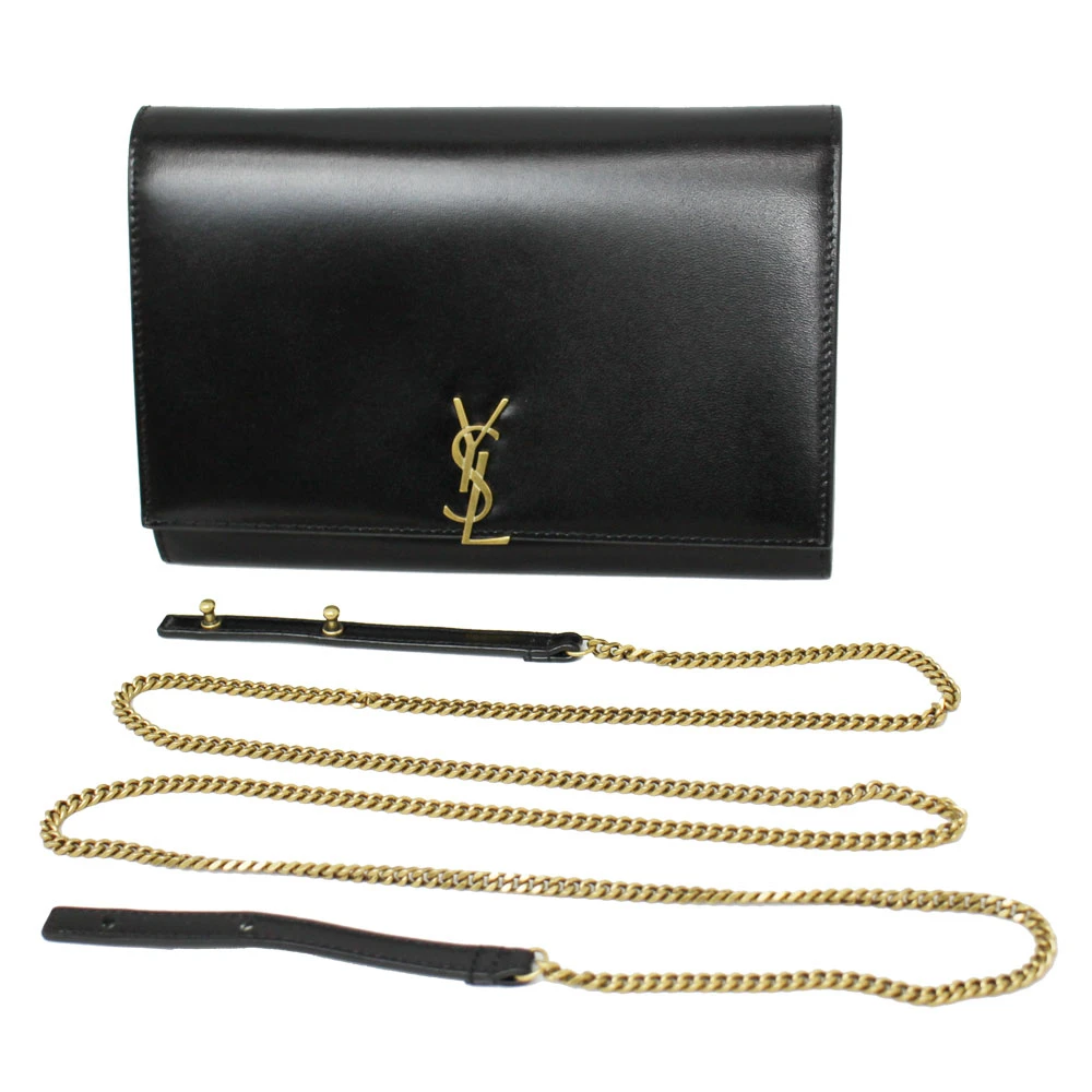 Saint Laurent Black Glossy Calfskin Monogram Chain Wallet