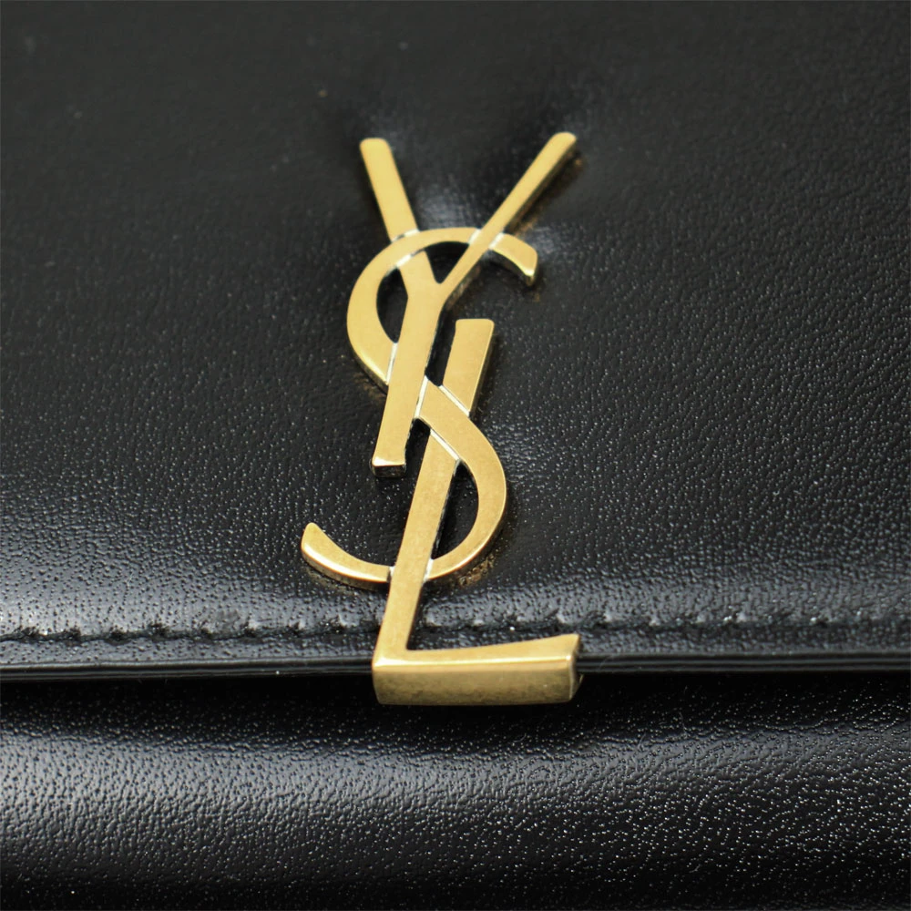 Saint Laurent Black Glossy Calfskin Monogram Chain Wallet