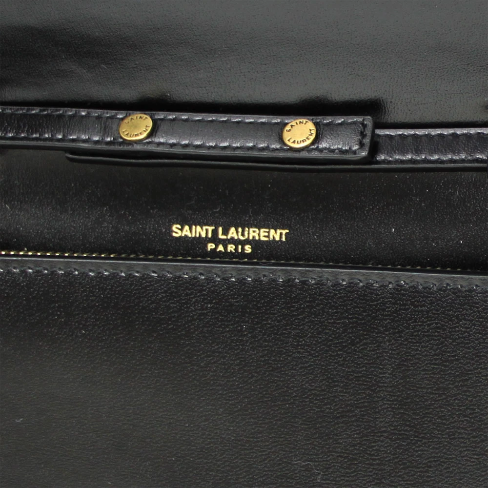 Saint Laurent Black Glossy Calfskin Monogram Chain Wallet