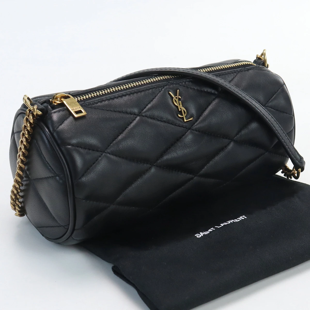 Saint Laurent Black Lambskin Leather Mini Sade Tube Bag