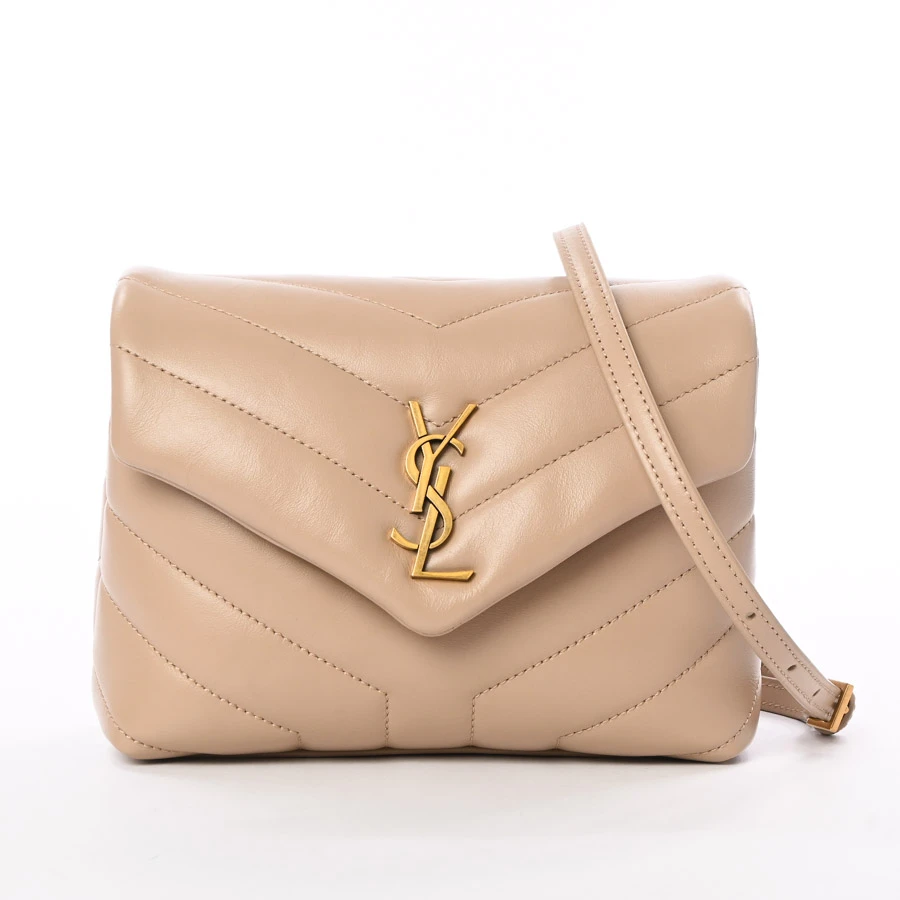 Saint Laurent Beige Calfskin Leather Loulou Toy Crossbody Bag