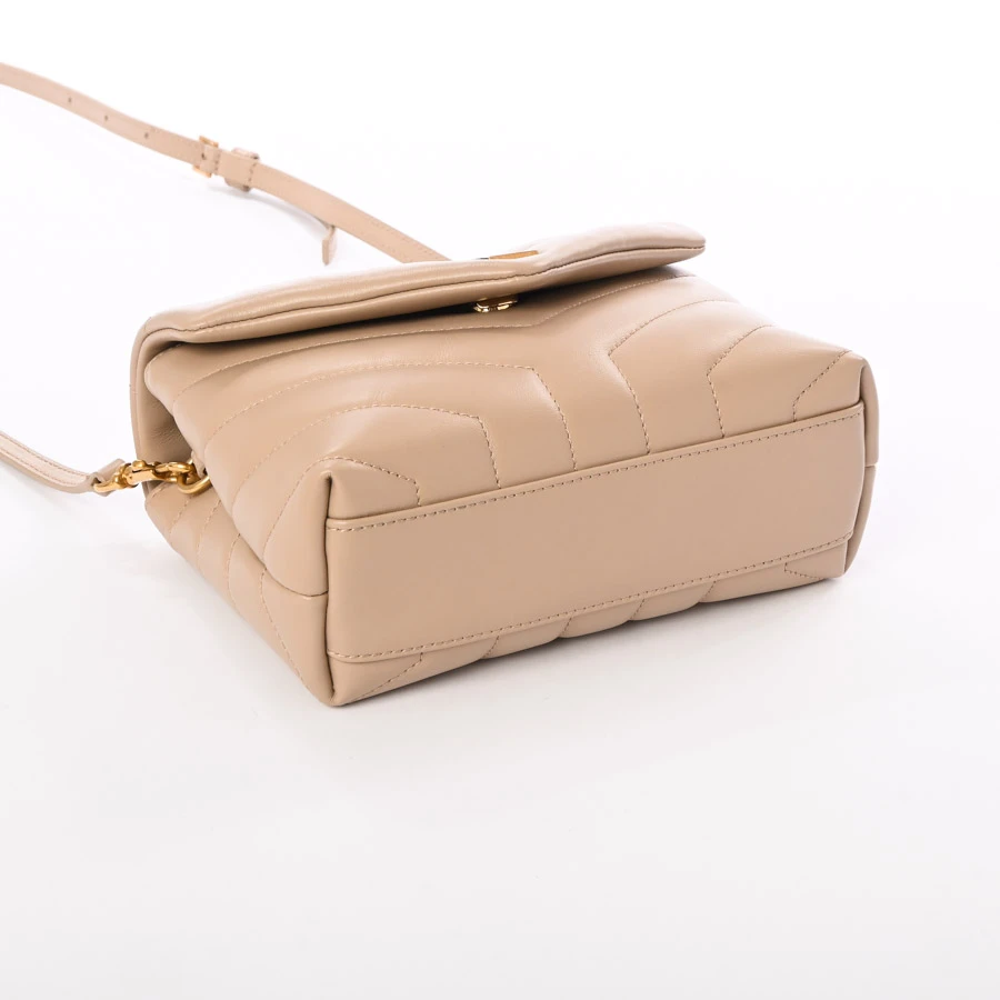 Saint Laurent Beige Calfskin Leather Loulou Toy Crossbody Bag