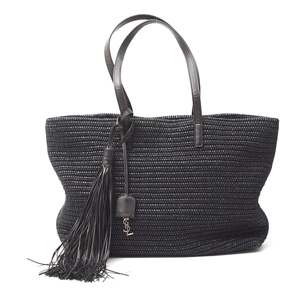 Saint Laurent Black Cabas Noir Raffia Tote Bag