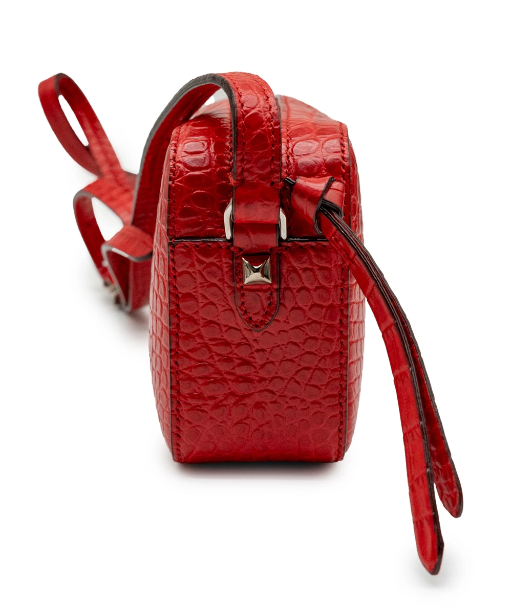 Jimmy Choo Calfskin Leather Crocodile Embossed Mini Hale Crossbody Bag in Red