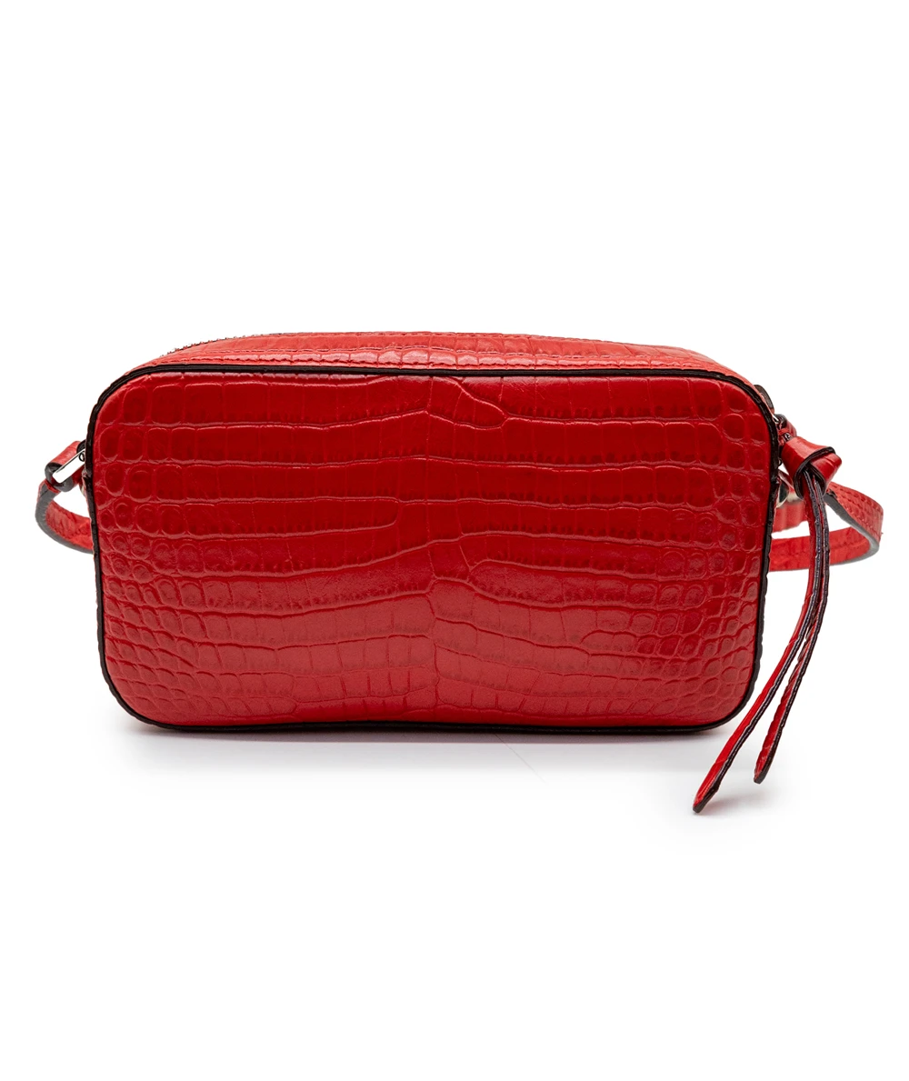 Jimmy Choo Calfskin Leather Crocodile Embossed Mini Hale Crossbody Bag in Red