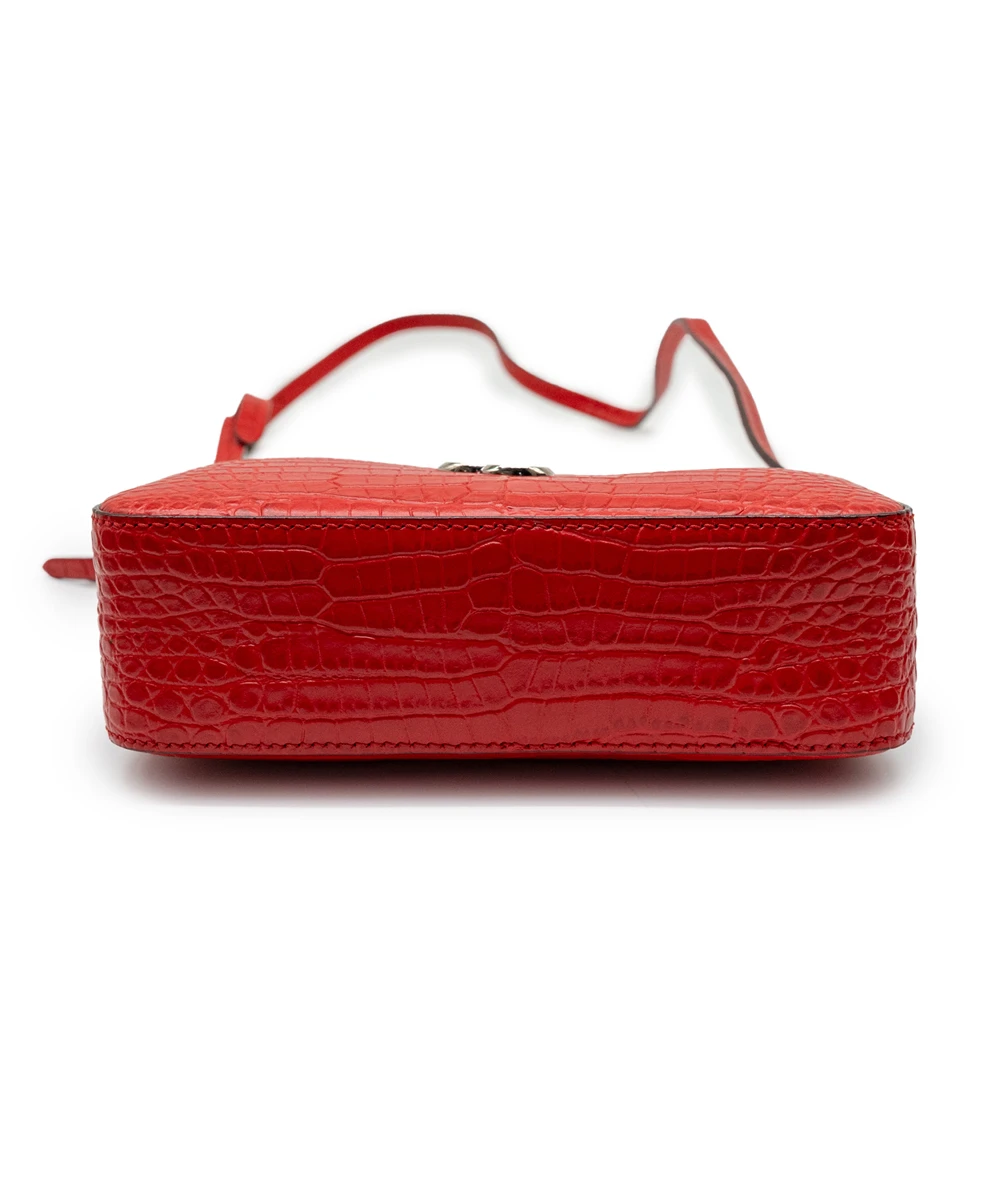 Jimmy Choo Calfskin Leather Crocodile Embossed Mini Hale Crossbody Bag in Red