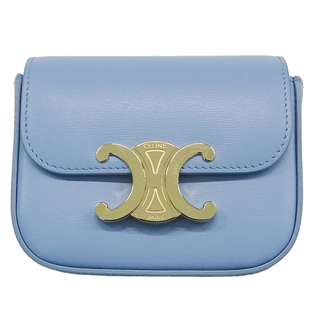 Celine Mini Triomphe Shiny Calfskin Celeste Light Blue Shoulder Bag