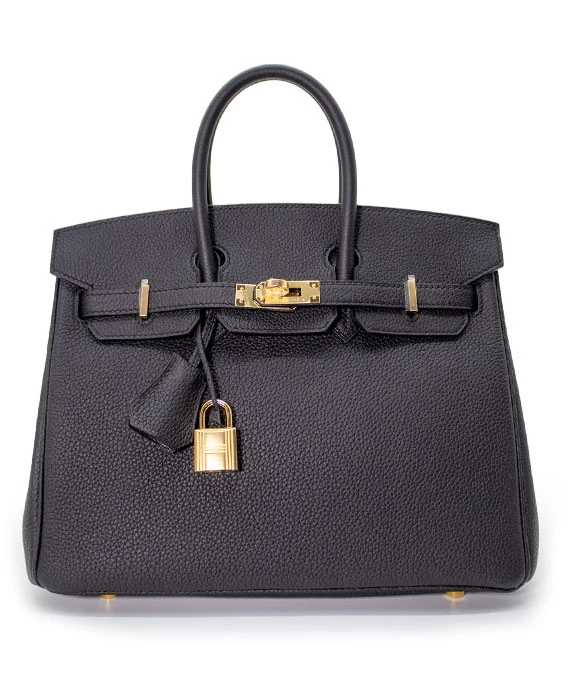 Hermes Birkin (Stamp U) Size 25 Togo Leather handbag in Black with Gold Hardware Brand New Year 2022