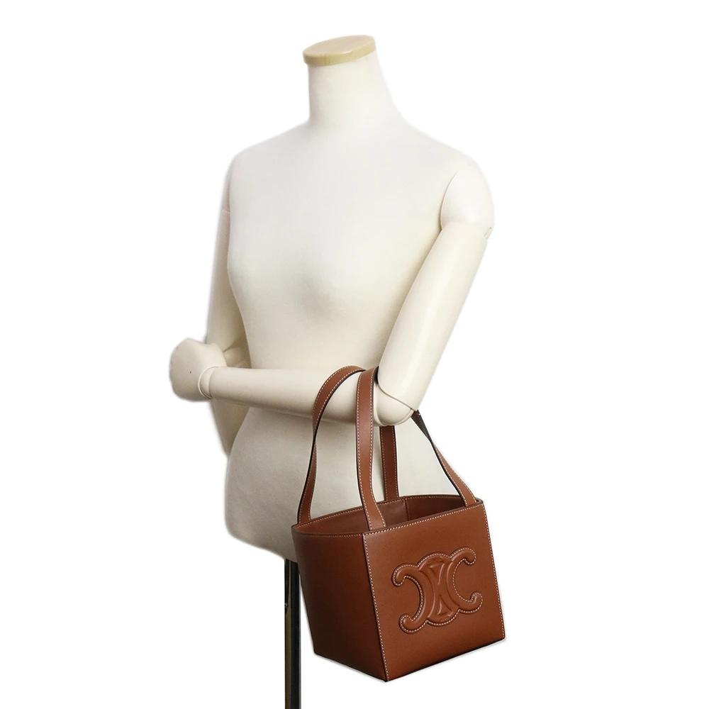 Celine Tan Brown Calfskin Leather Triomphe Cube Handbag with Pouch