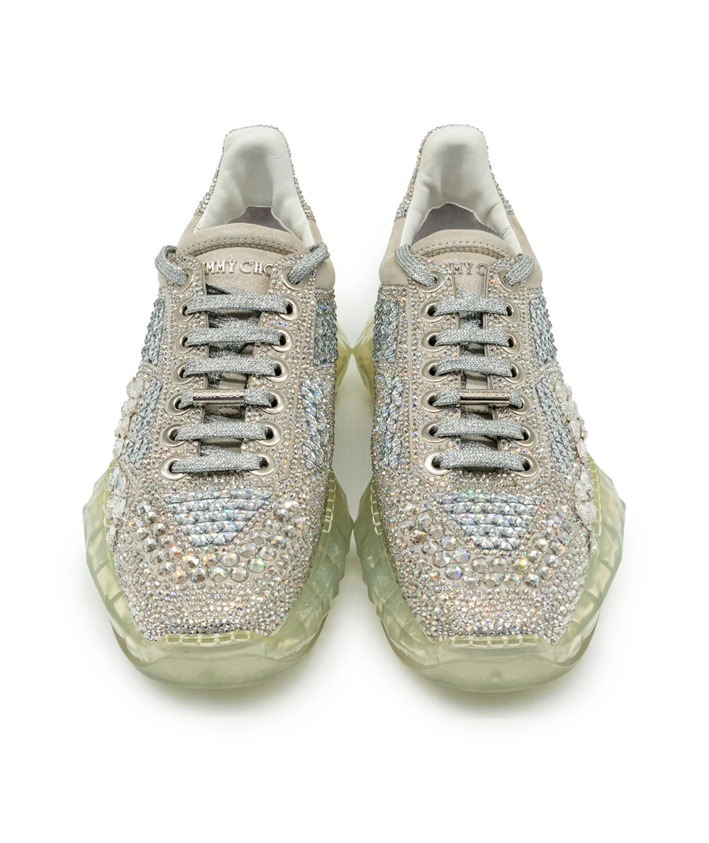 Jimmy Choo Size 38.5 Diamond F Crystal-embellished Sneakers With Clear Sole