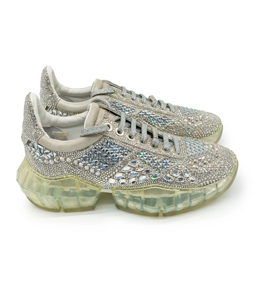 Jimmy Choo Size 38.5 Diamond F Crystal-embellished Sneakers With Clear Sole