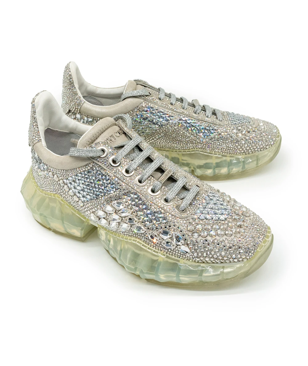 Jimmy Choo Size 38.5 Diamond F Crystal-embellished Sneakers With Clear Sole