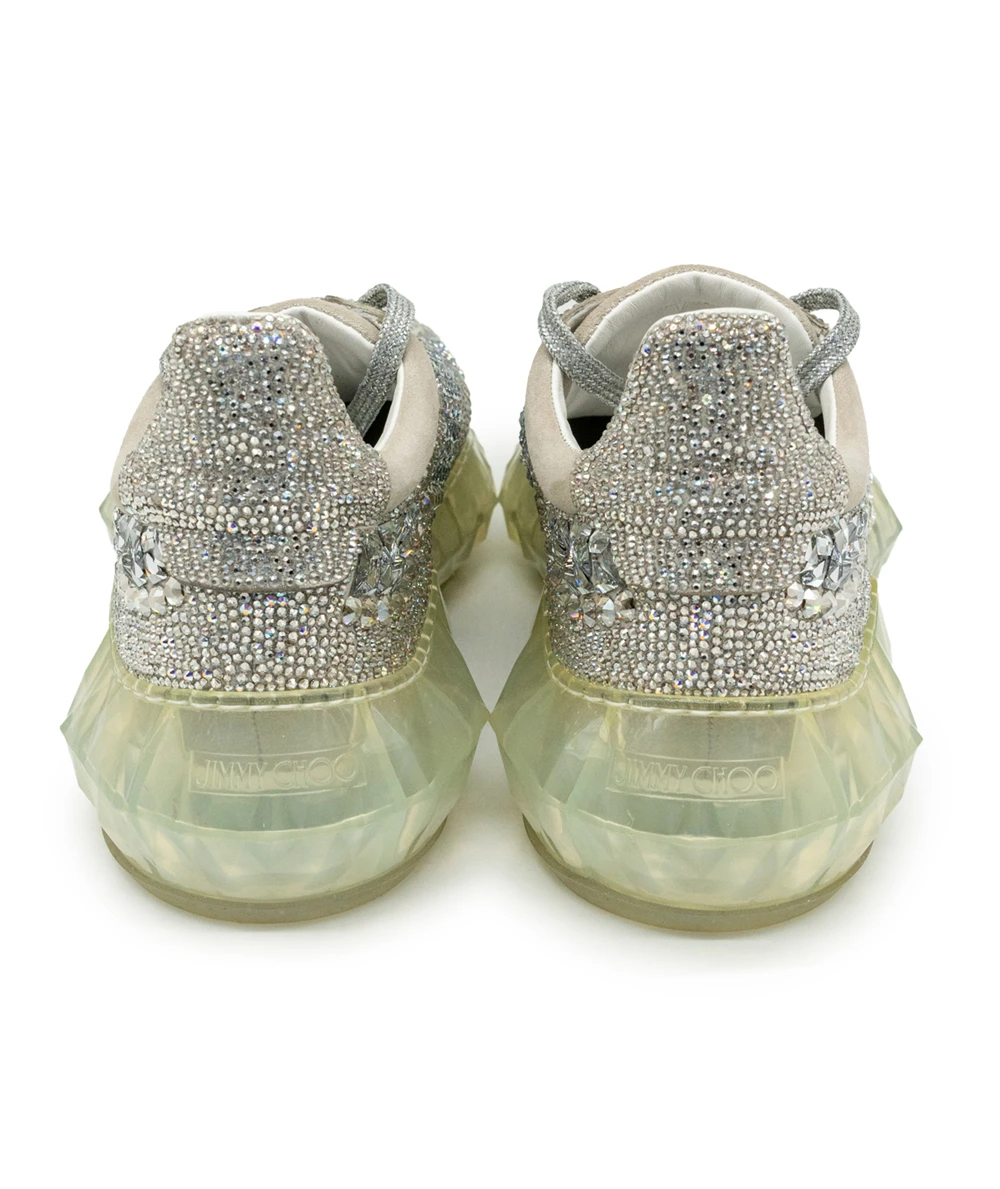 Jimmy Choo Size 38.5 Diamond F Crystal-embellished Sneakers With Clear Sole