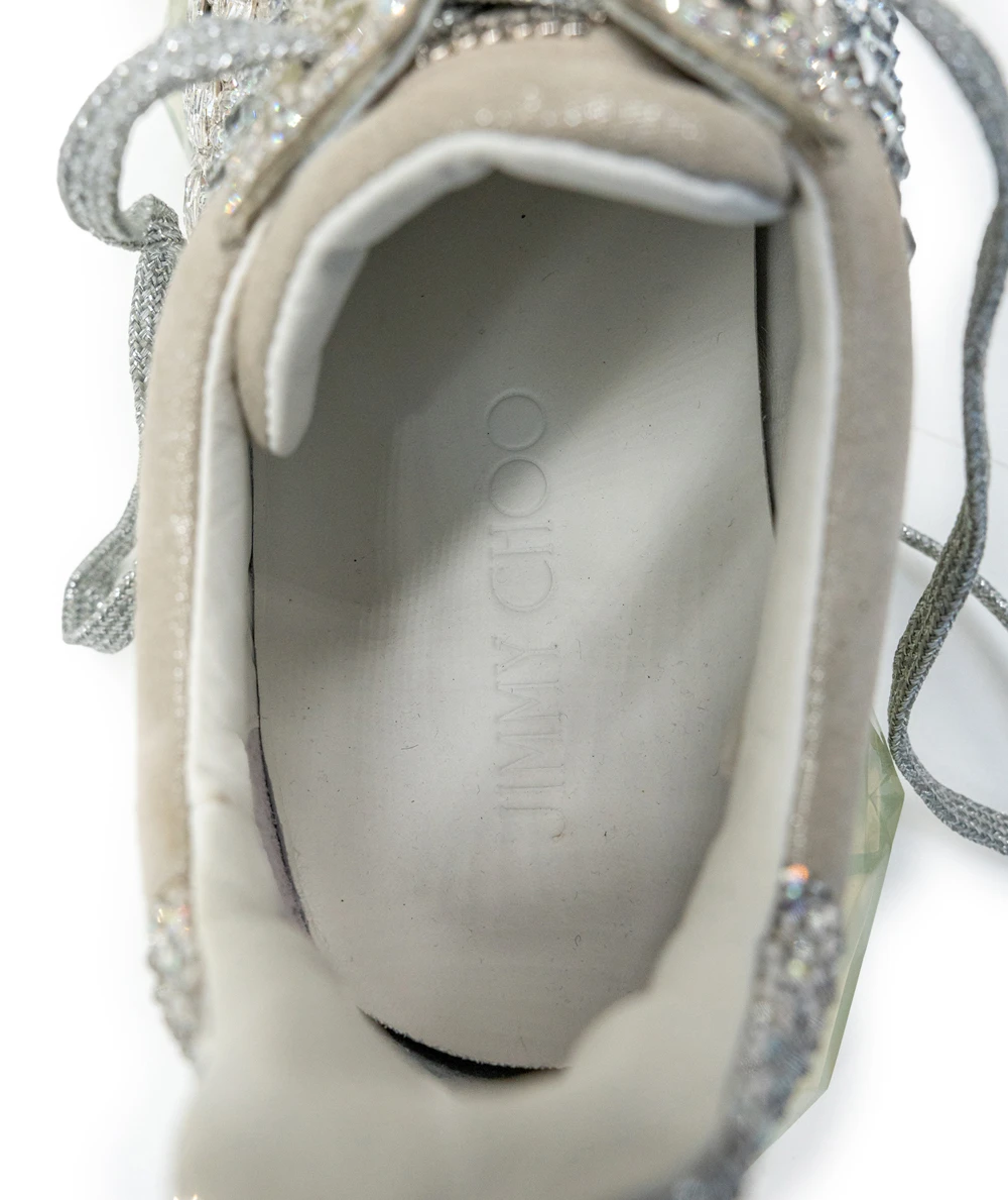 Jimmy Choo Size 38.5 Diamond F Crystal-embellished Sneakers With Clear Sole