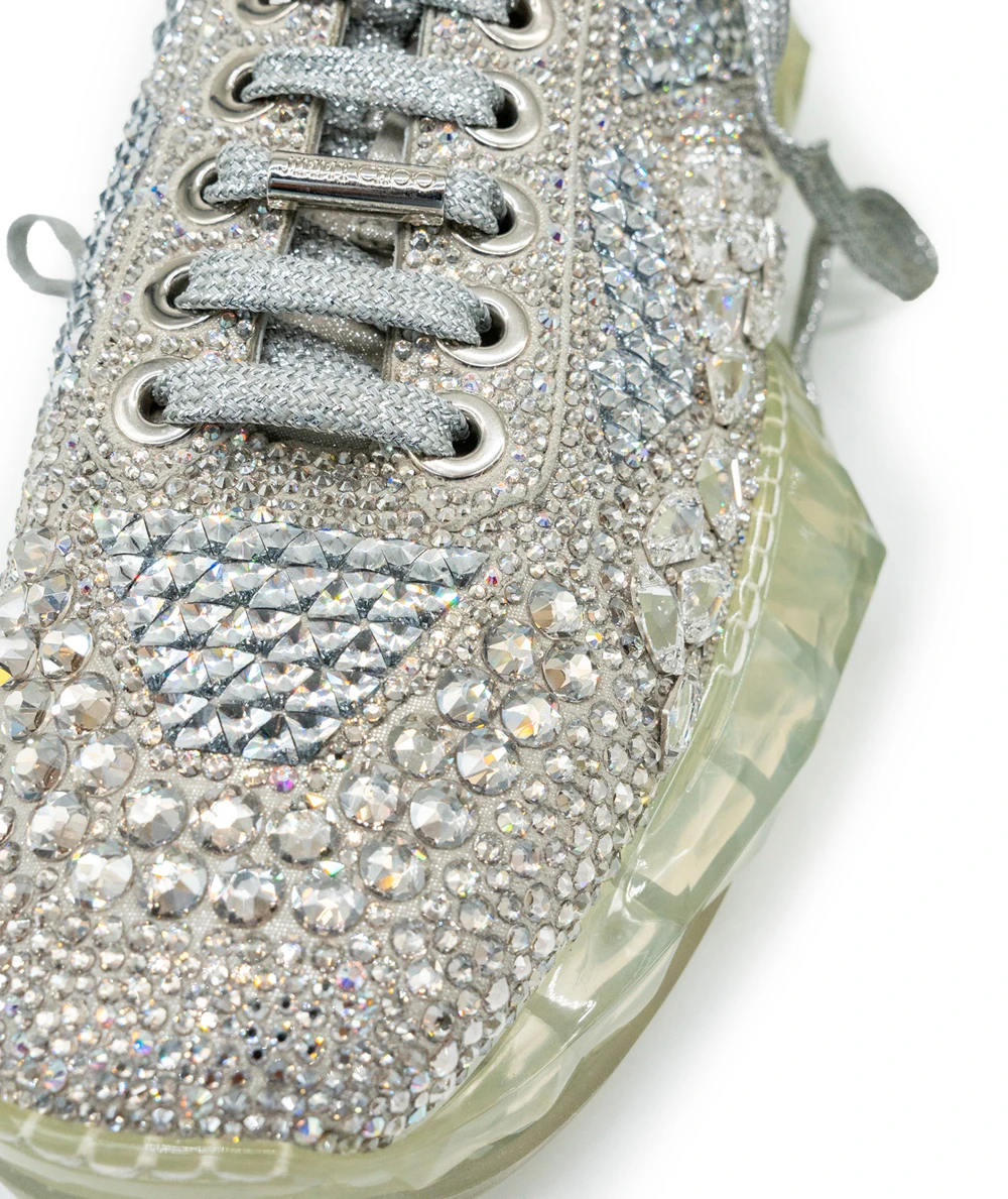 Jimmy Choo Size 38.5 Diamond F Crystal-embellished Sneakers With Clear Sole