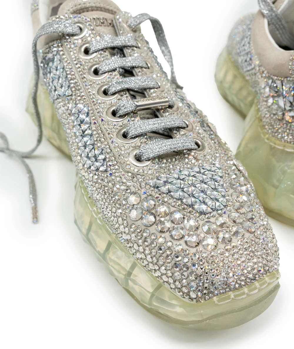 Jimmy Choo Size 38.5 Diamond F Crystal-embellished Sneakers With Clear Sole