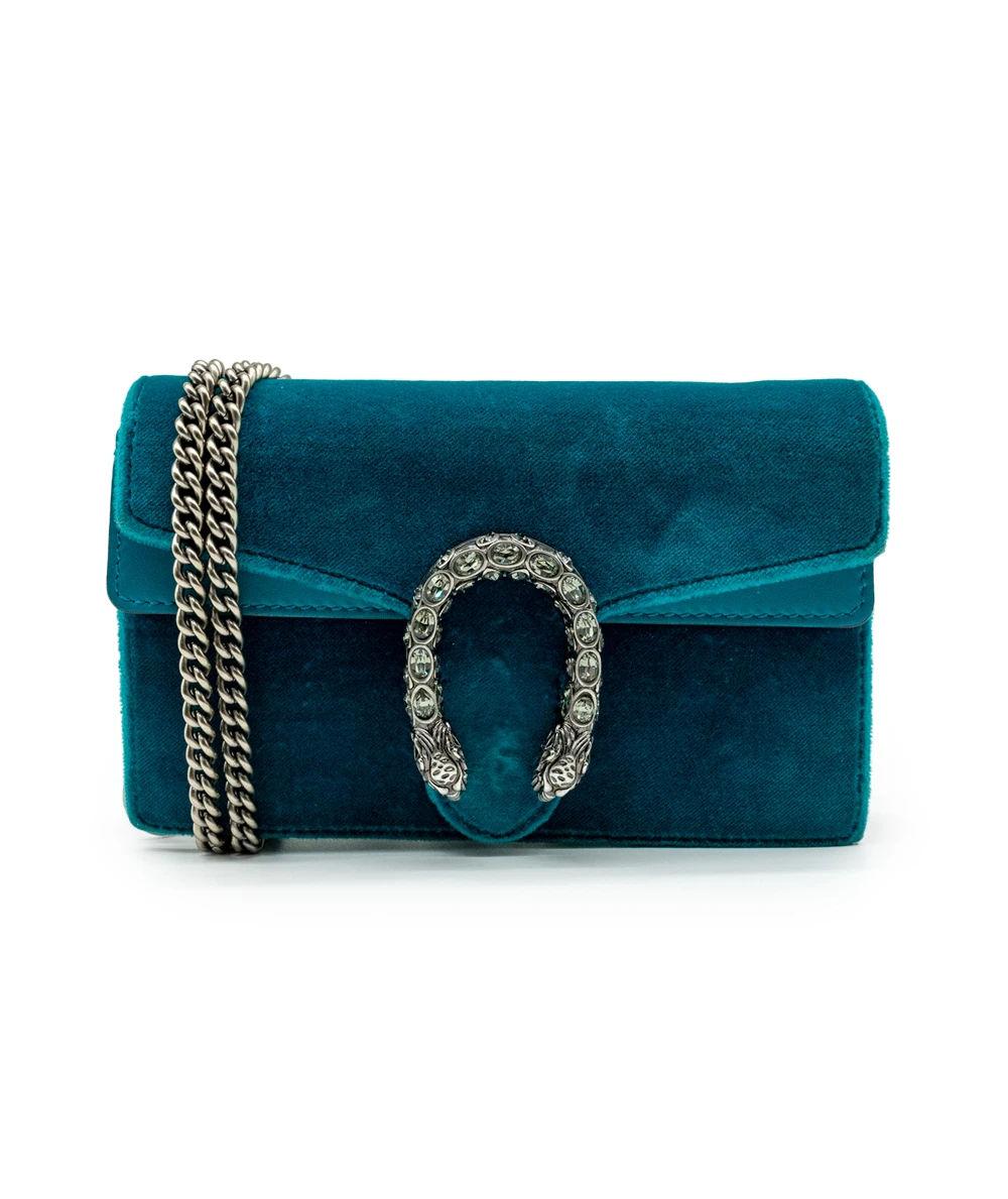 Gucci Teal Velvet and Leather Super Mini Dionysus Shoulder Bag