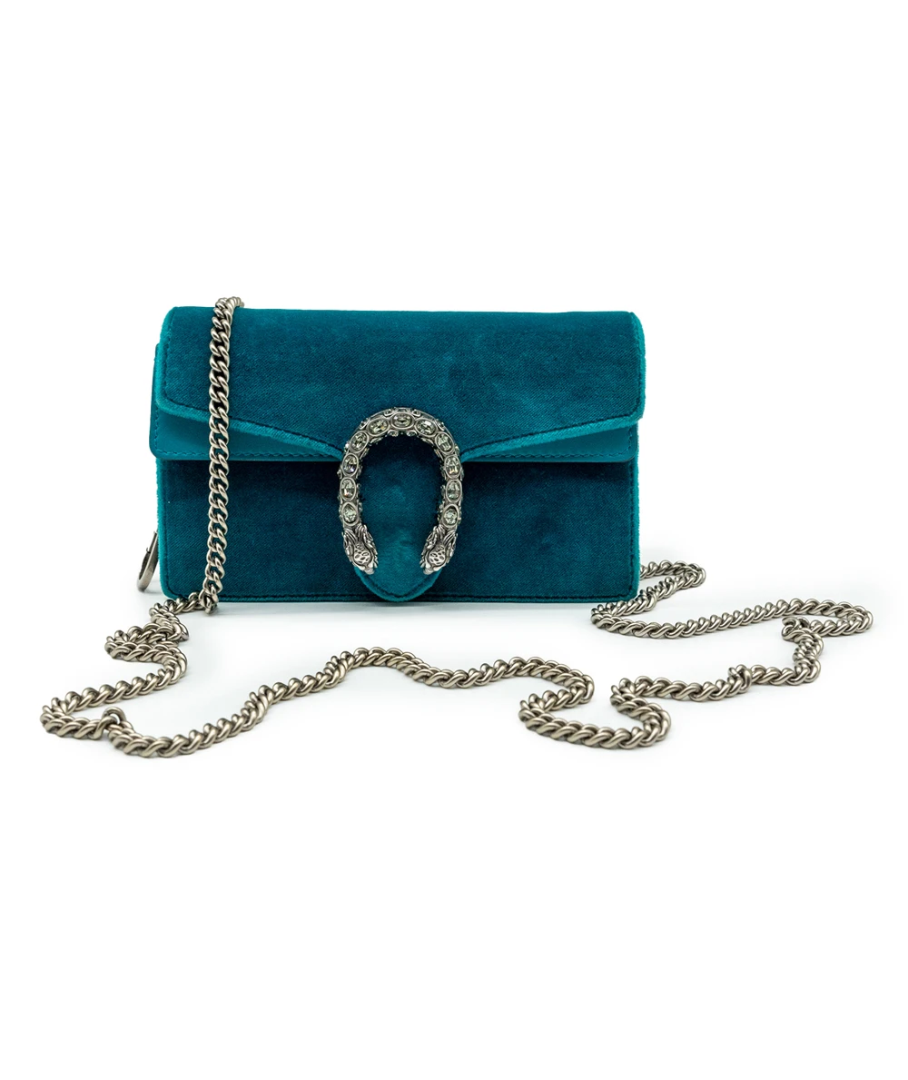 Gucci Teal Velvet and Leather Super Mini Dionysus Shoulder Bag