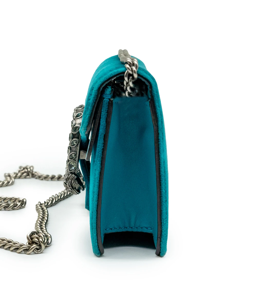 Gucci Teal Velvet and Leather Super Mini Dionysus Shoulder Bag