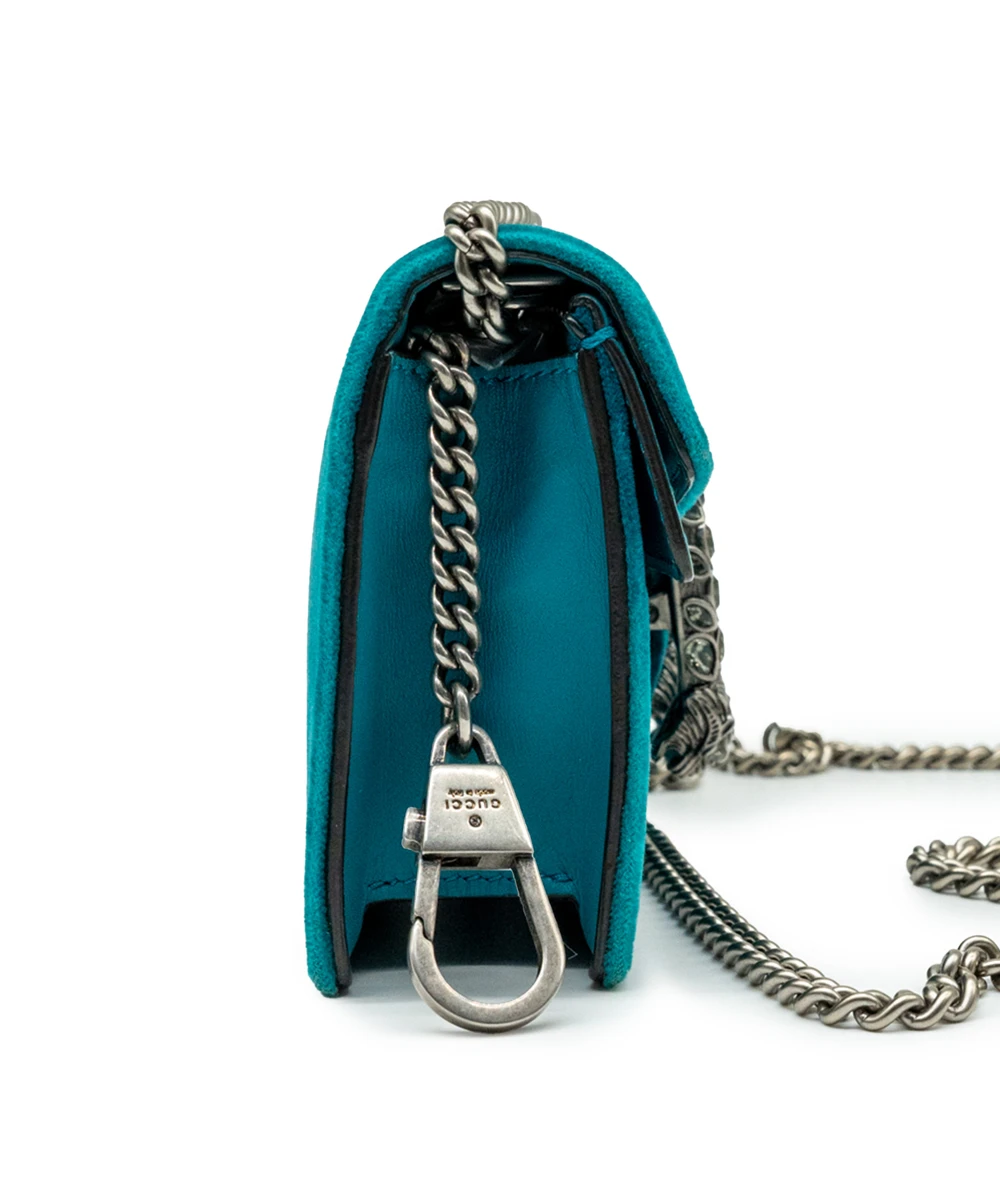 Gucci Teal Velvet and Leather Super Mini Dionysus Shoulder Bag