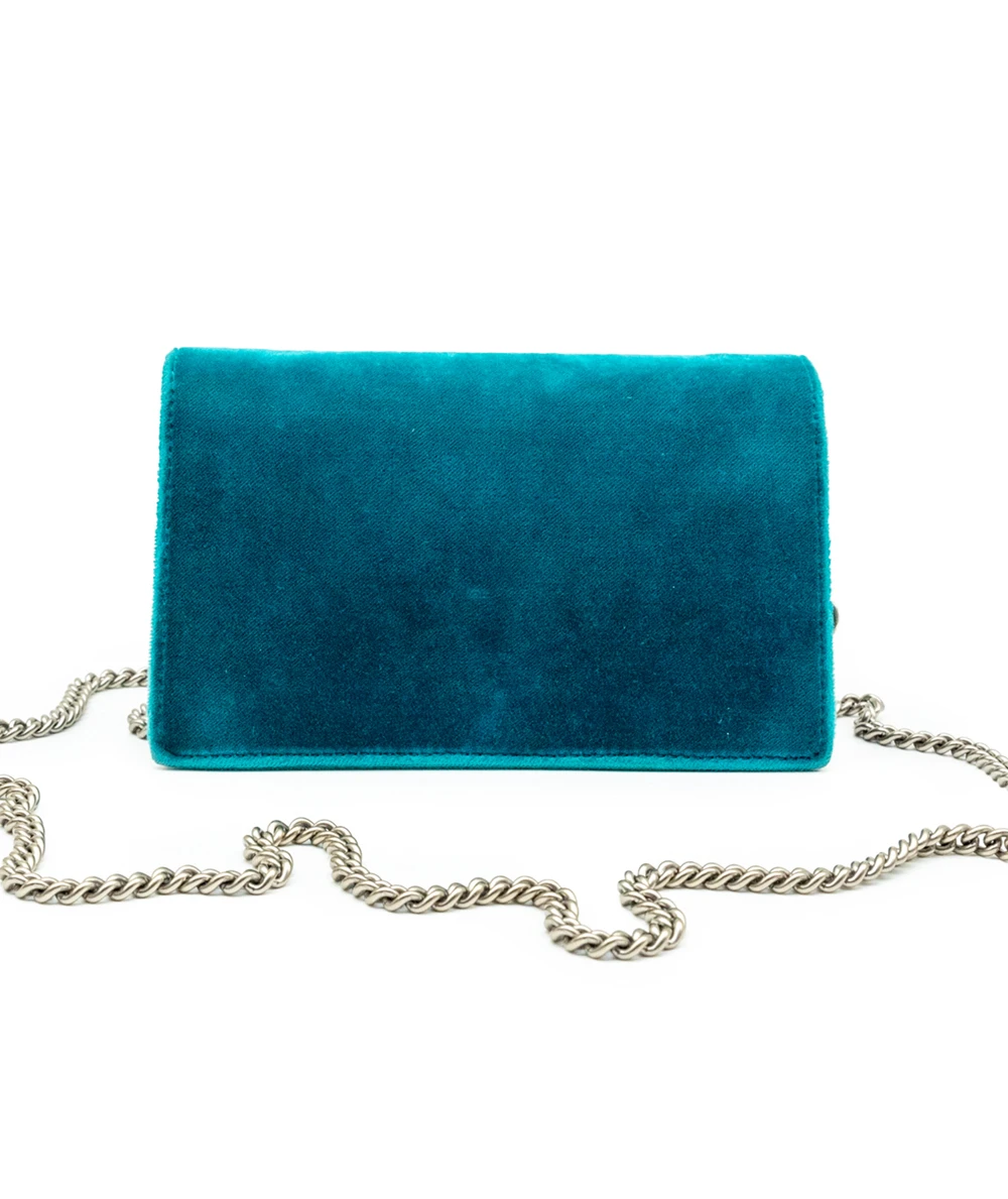 Gucci Teal Velvet and Leather Super Mini Dionysus Shoulder Bag