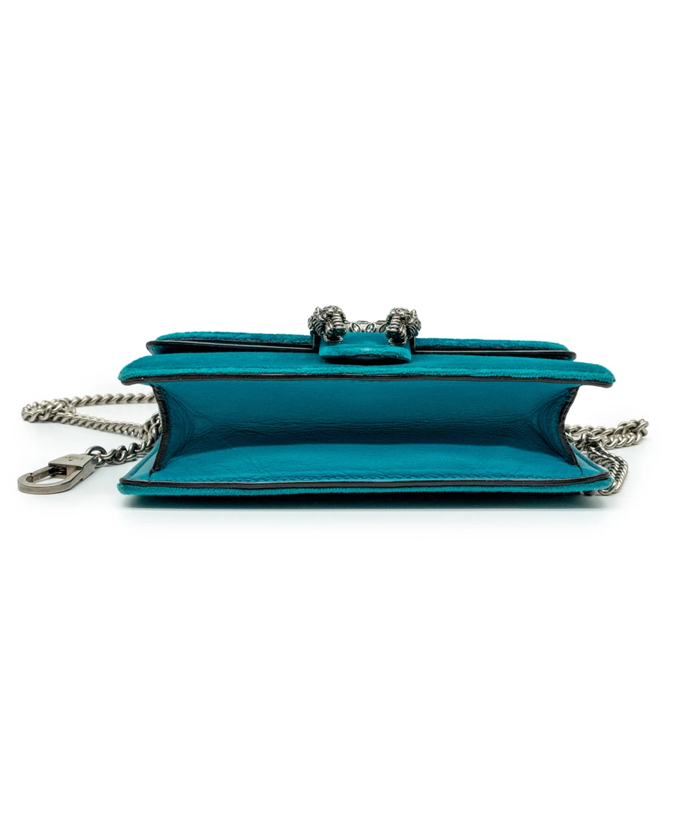 Gucci Teal Velvet and Leather Super Mini Dionysus Shoulder Bag