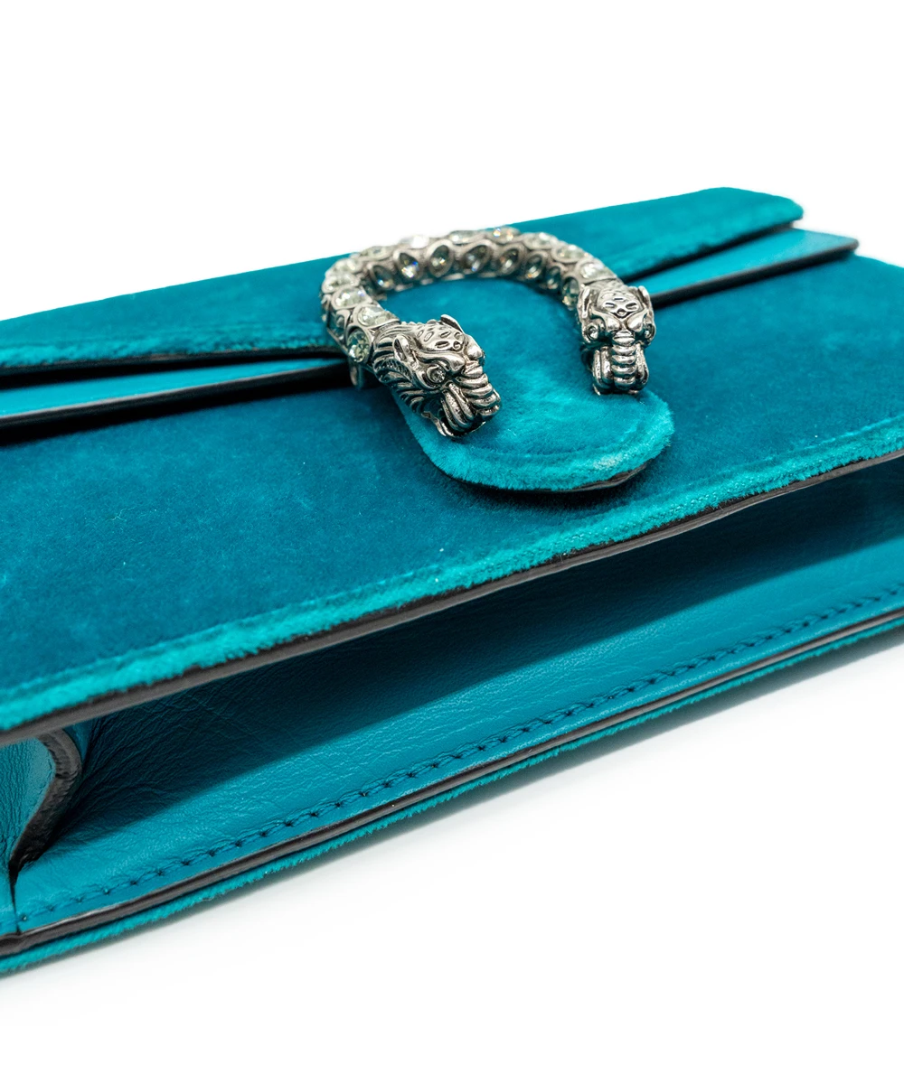 Gucci Teal Velvet and Leather Super Mini Dionysus Shoulder Bag