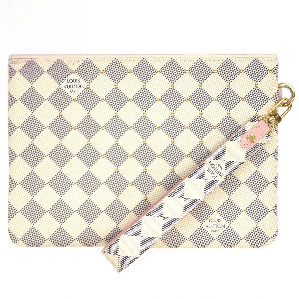 Louis Vuitton Damier Azur Canvas City Pochette Studded Rose Ballerine Clutch Bag