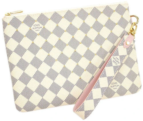 Louis Vuitton Damier Azur Canvas City Pochette Studded Rose Ballerine Clutch Bag