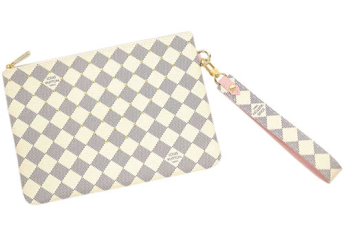 Louis Vuitton Damier Azur Canvas City Pochette Studded Rose Ballerine Clutch Bag