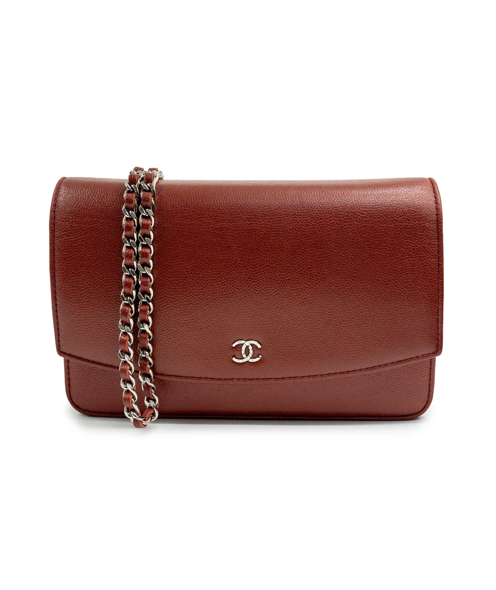 Chanel Red Caviar Leather Wallet On Chain Shoulder / Crossbody Bag