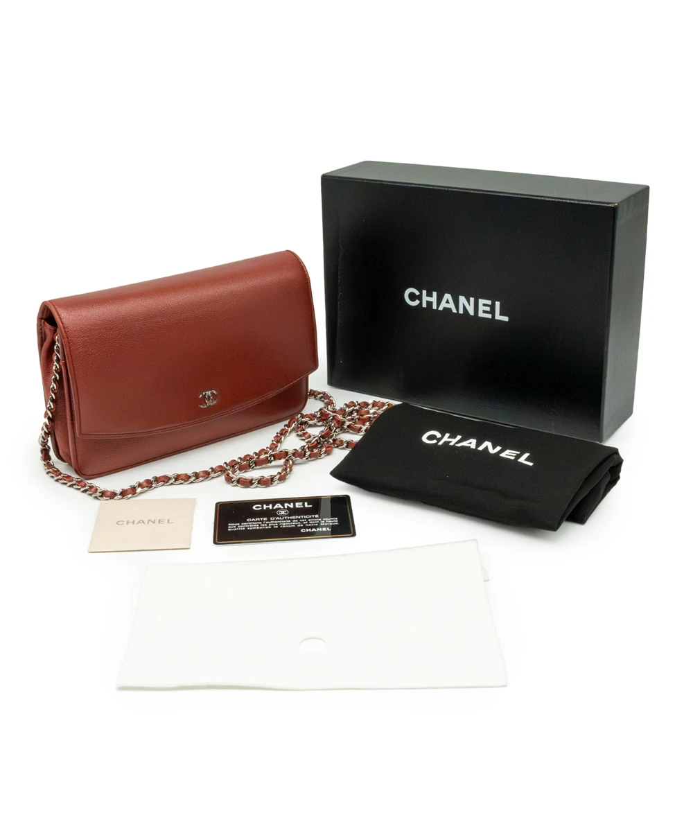 Chanel Red Caviar Leather Wallet On Chain Shoulder / Crossbody Bag