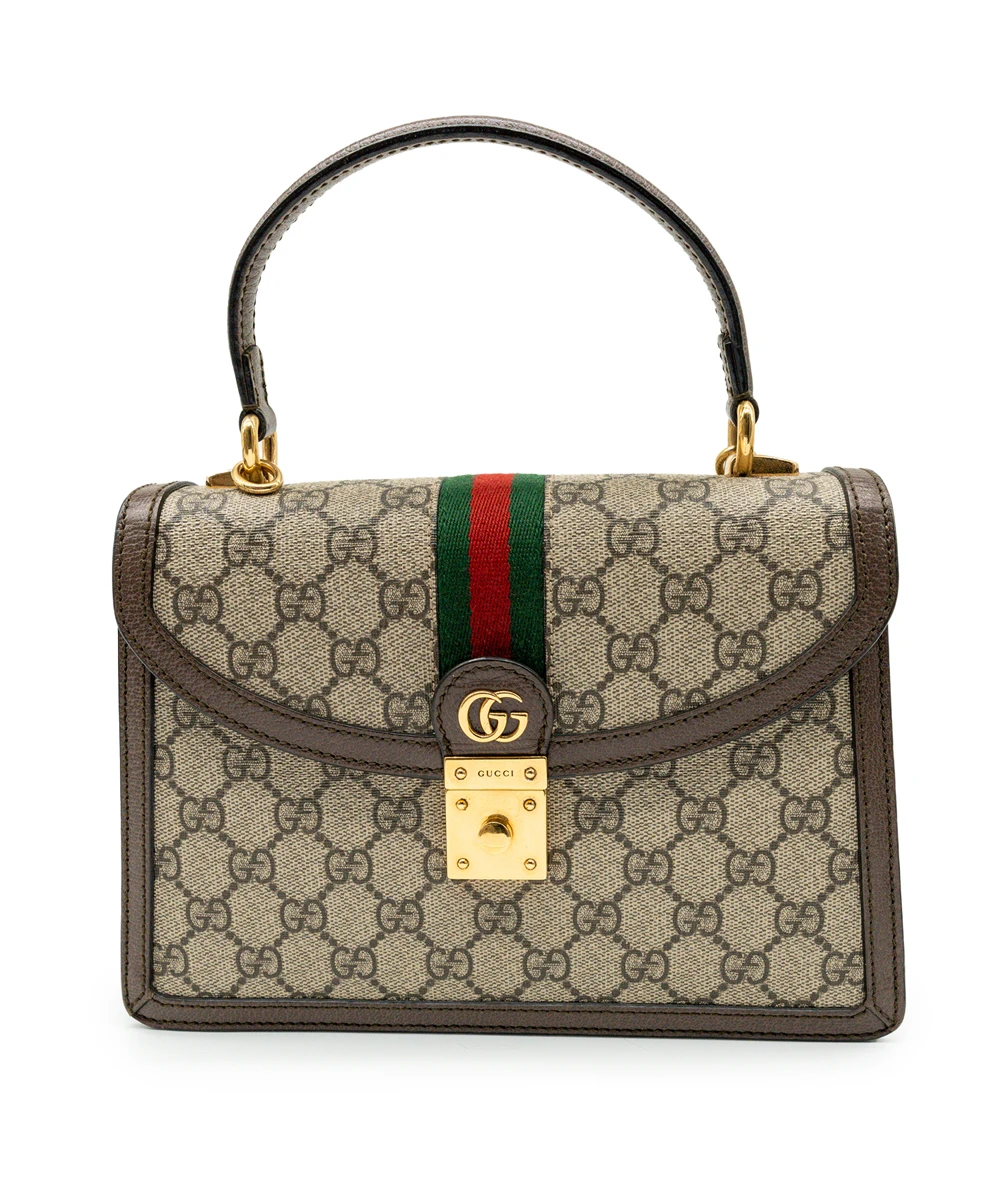 Gucci Small Ophidia Web Top Handle Bag in GG Supreme Canvas & Leather