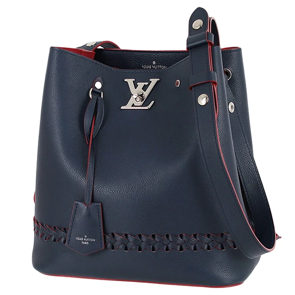 Louis Vuitton Navy Blue Leather Lock Me Bucket Bag