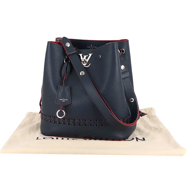 Louis Vuitton Navy Blue Leather Lock Me Bucket Bag