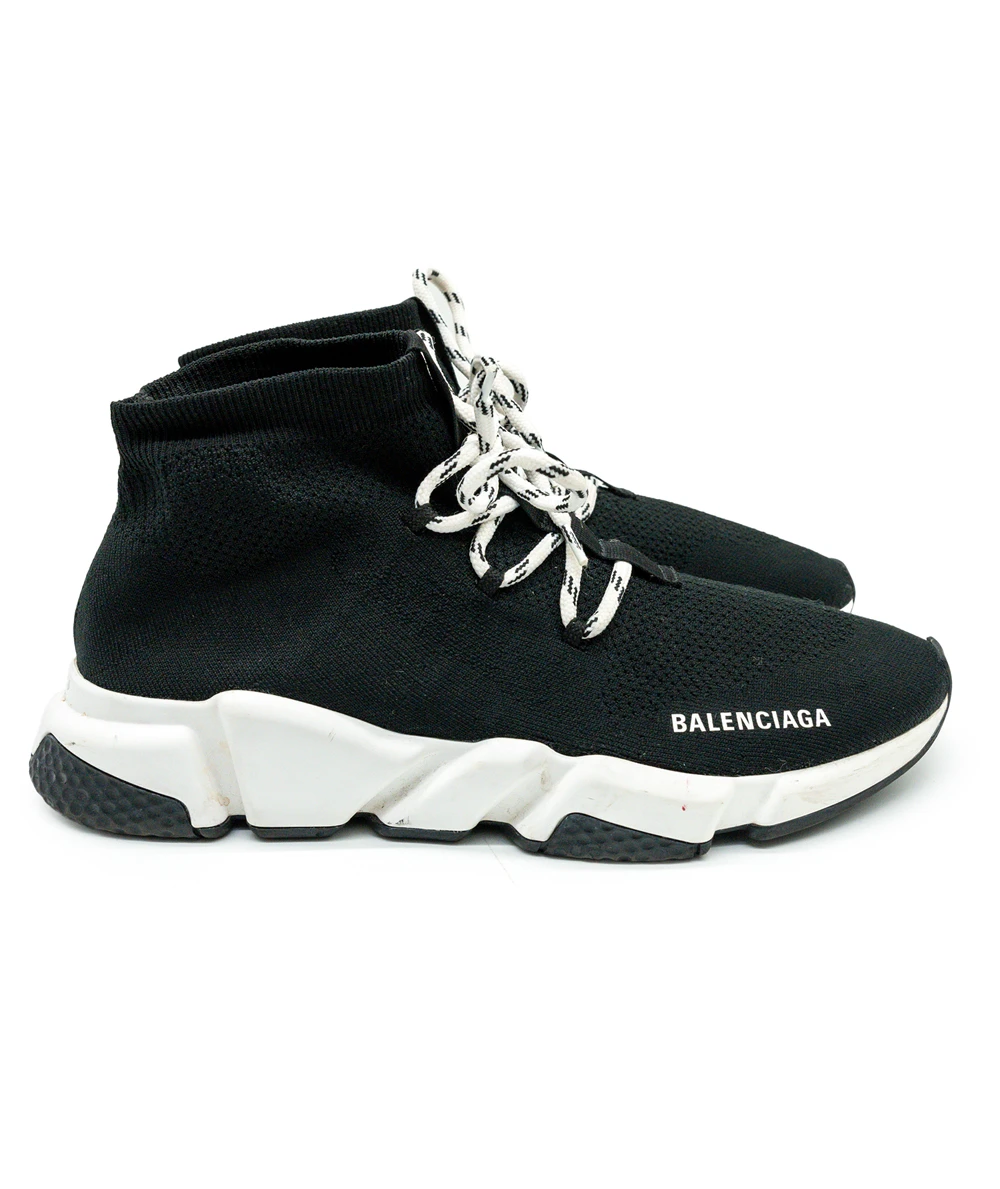 Balenciaga Size 42 Black Knit Fabric Speed Lace Up Sneakers