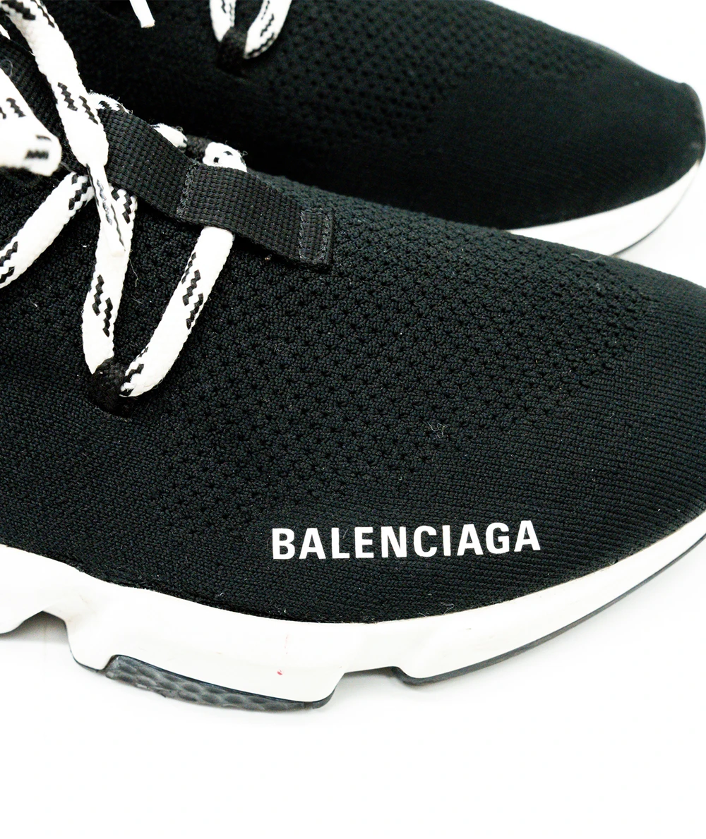 Balenciaga Size 42 Black Knit Fabric Speed Lace Up Sneakers