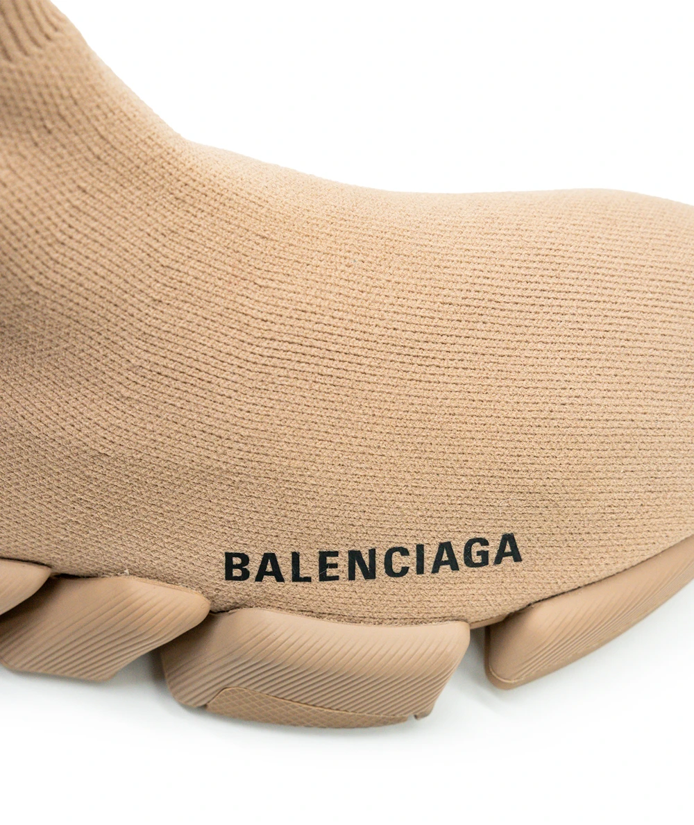 Balenciaga Size 37 Beige Knit Fabric Speed Trainer High Top Sneakers