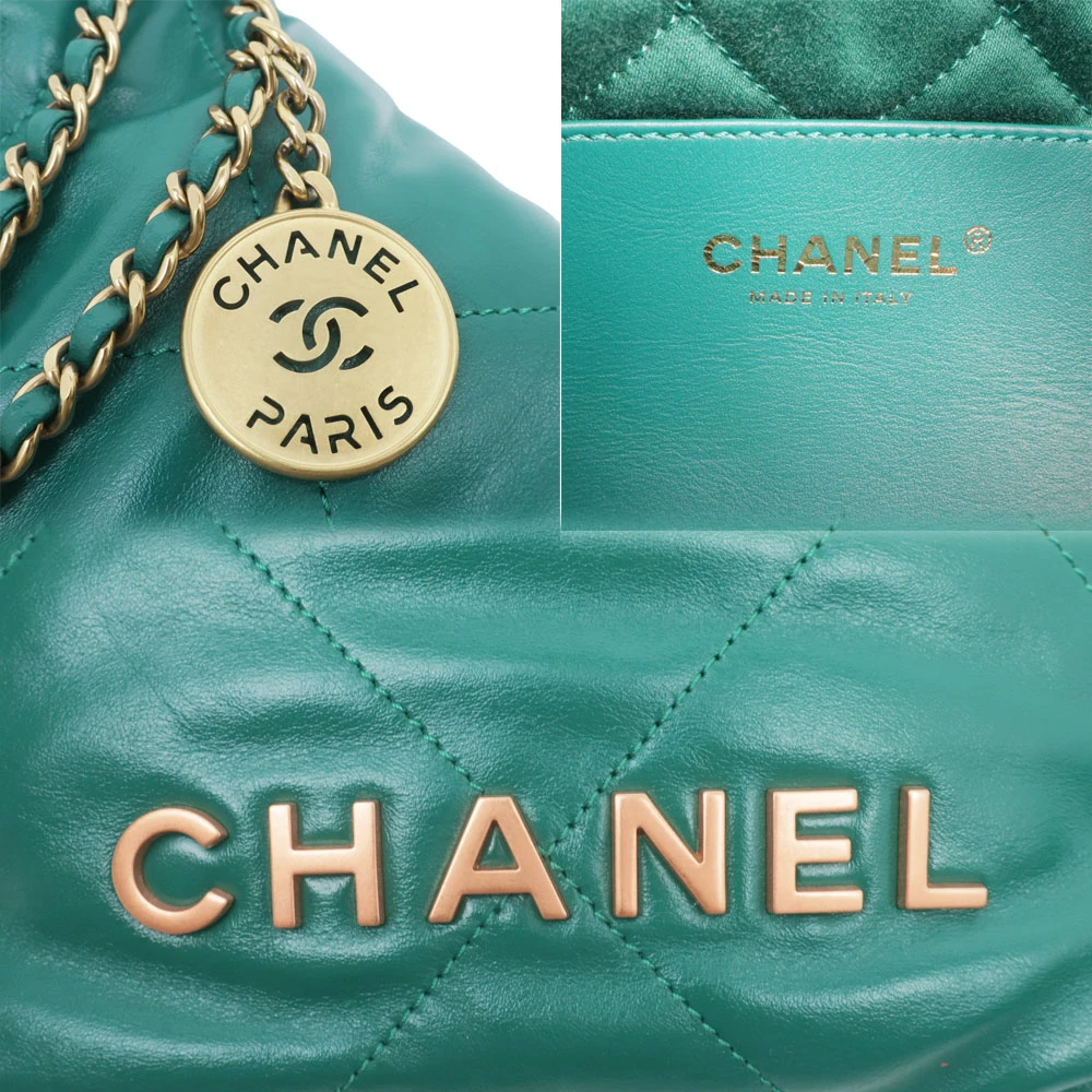 Chanel Green Calfskin Leather Mini 22 Hobo Bag