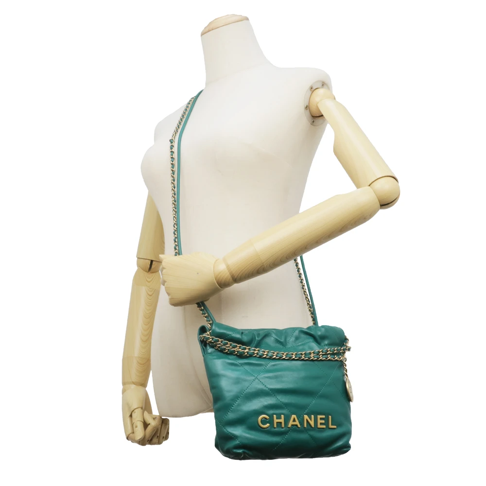 Chanel Green Calfskin Leather Mini 22 Hobo Bag