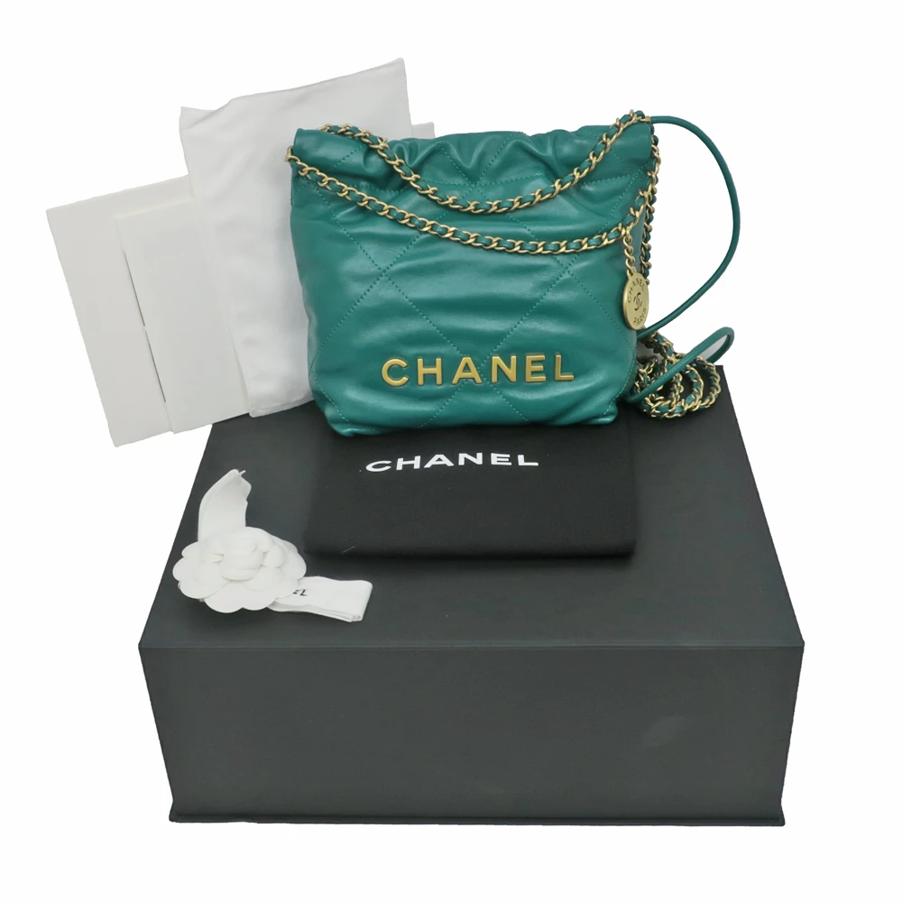 Chanel Green Calfskin Leather Mini 22 Hobo Bag