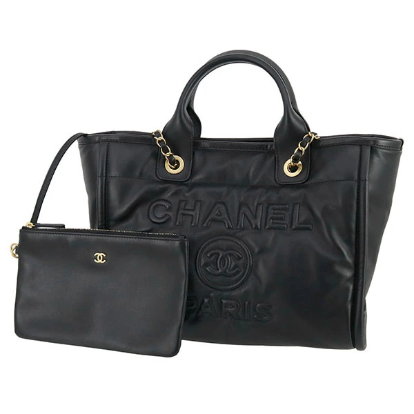 Chanel Black Calfskin Leather Deauville Tote Bag