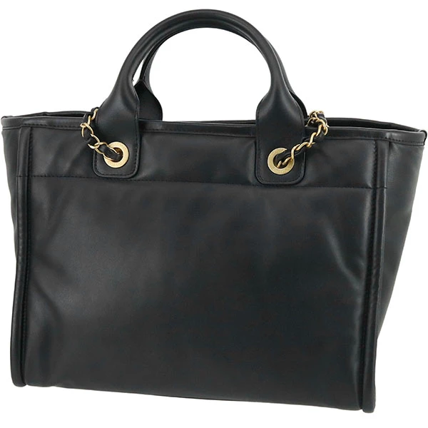 Chanel Black Calfskin Leather Deauville Tote Bag