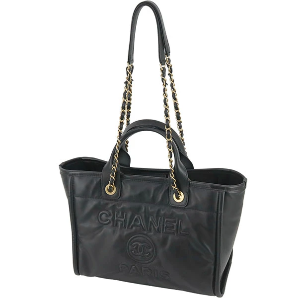 Chanel Black Calfskin Leather Deauville Tote Bag