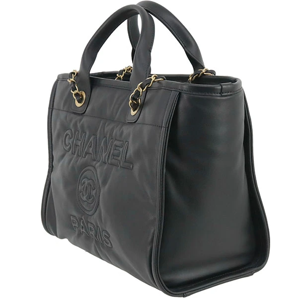 Chanel Black Calfskin Leather Deauville Tote Bag