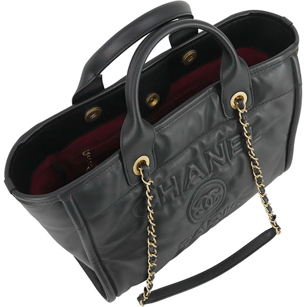 Chanel Black Calfskin Leather Deauville Tote Bag