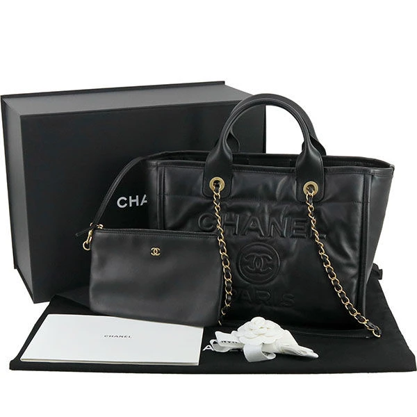 Chanel Black Calfskin Leather Deauville Tote Bag