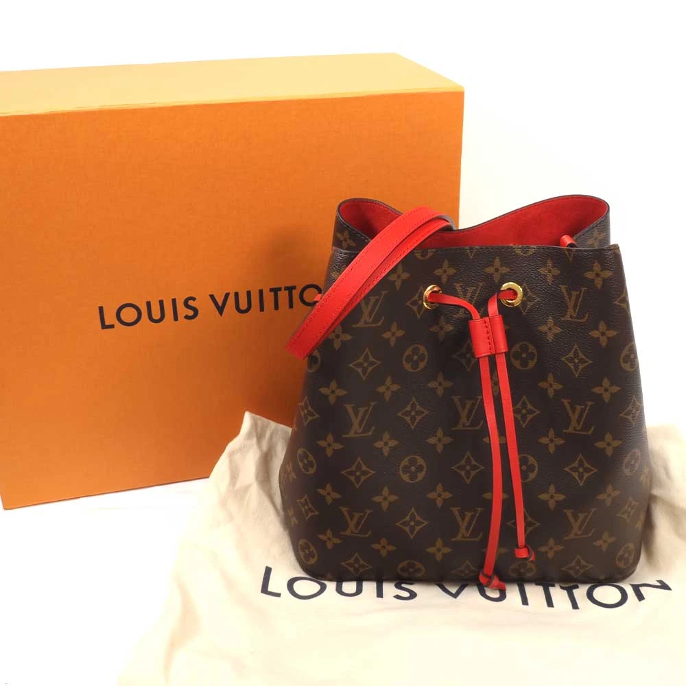 Louis Vuitton Red/Brown NeoNoe Handbag Monogram Canvas MM Bucket Bag